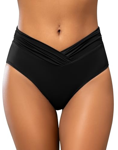 SHEKINI Damen V-Shape Retro Bikinihose Ruched Bauchweg Klassisch Badehose Strandhose Grosse Grössen für Frauen
