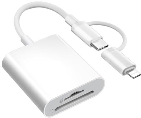 Dual Connectors Dual Slots SD Card Reader for iPhone iPad, Lightning & USB C to MicroSD/SD Card Viewer Camera Memory Card Reader USB C OTG Adapter for Devices with iOS/Android/Other System