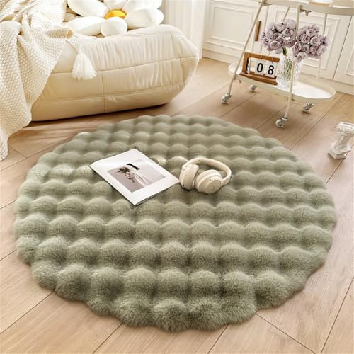 YATOLA Teppich Flauschig Langer Stapel Kinderteppich Waschbare Spielteppich Rutschfester Kinderteppiche Runden Kindermatte für Babyzimmer Schlafzimmer Babymatte Weich Antirutsch (Grün, 100cm)