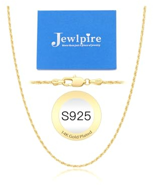 Jewlpire 14K Gold Plated Chain Necklace for Women, 1.5mm Rope Chain 14K Gold Plated Chains for Women Sturdy & Durable Women's Chains Necklaces 18 Inch