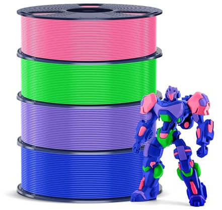 SUNLU 4KG PETG Filament 1,75 mm, 3D Druckerfilament Bundle, Verbesserte Zähigkeit hohe Schlagfestigkeit, für die Meisten FDM 3D Drucker, 1kg pro Spule, 4 Rollen, Rosa+Lila+Blau+Grün