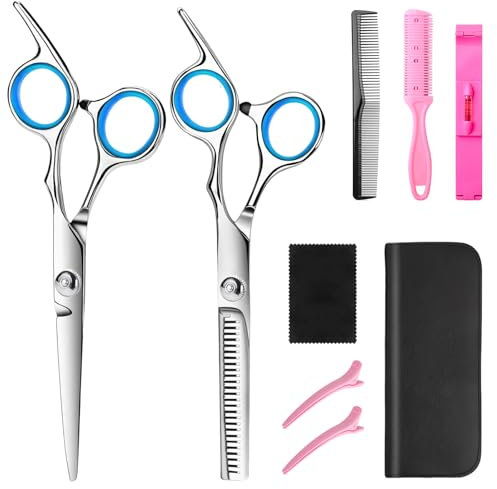 Jortmrd Friseurschere 6,7 Zoll Professionelle Haarschere Set Haarschneideschere Haar Schere Friseur Effilierscheren Ausdünnungsschere Kopfschere für Damen Herren Kinder Familie Friseursalon