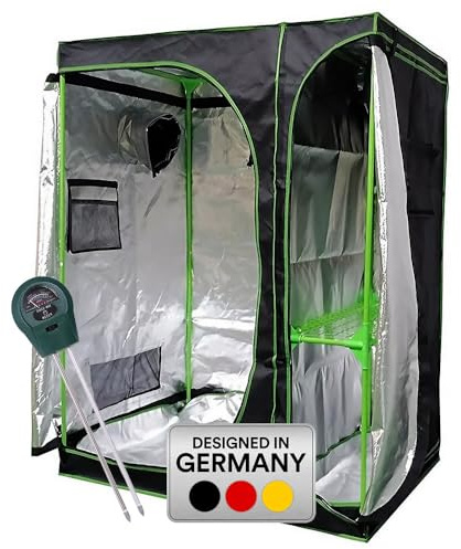 Mucola Growzelt Zuchtzelt mit 3-in-1 Messgerät 120x90x145 cm Schwarz | Indoor Grow Tent licht- und wasserdicht, reflektierende Innenbeschichtung, 600D-Gewebe extra dick, für Hydrokultur und Erde