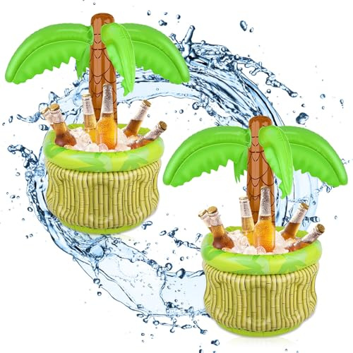 mizikuu 2PCS Aufblasbare Palme Getränkekühler, Aufblasbare Kühler zum Befüllen mit Eis Poolbar Getränkehalter Bierkühler Schwimmende Bar Party Zubehör für Sommerparty