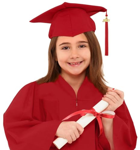Allbestop Kinder Abschluss Robe Abschluss Talar Mit Abschluss Hut Graduation Anzug Abschlusskleid Quasten Kappen Set Doktorhut 2025 Abschluss Hut Bachelor-Uniform Für Kinder