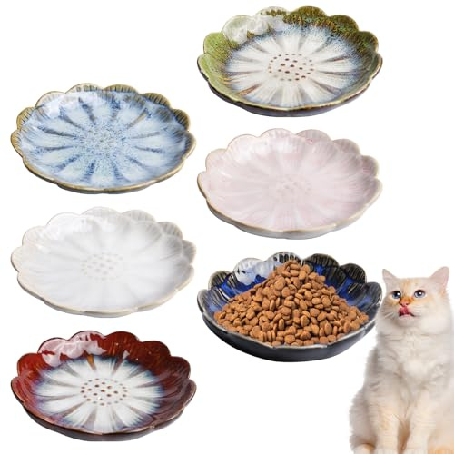 6 Stück Katzennapf Keramik, Futternapf Katze Bunte, Katzennäpfe Flacher, Katzen Fressnapf Kätzchen-Futternapf Katzen Napfset Katzenteller Katzenschüssel für Kätzchen & Kleintiere(6 Farbe)