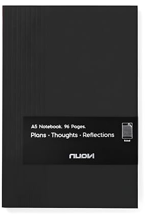 NUOVI Record Note Book, Nero | A5 - Ruled Grid Pages | 96 Pages - 100GSM Pages with Soft Cover | Ideal for Office, College, School, Journaling, Meeting & More