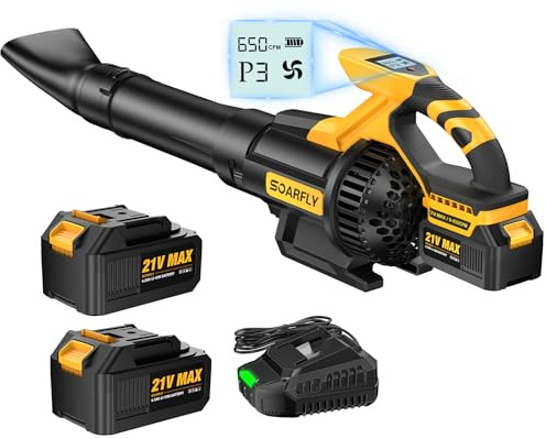 Leaf Blower Cordless, 650CFM & 3 Speed Levels,Electric Cordless Leaf Blower with LCD Display，Blowers for Lawn Care with 2 * 4.0Ah Battery Powered,Blowers for Lawn Care,Yard, Blowing Leaves, Dust, Snow