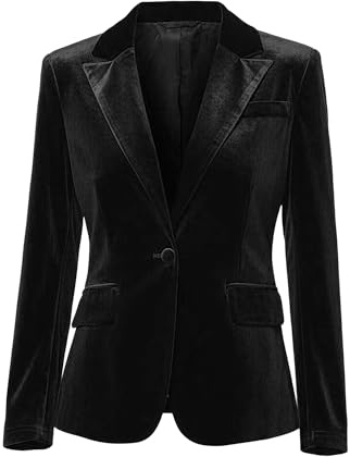 Allegra K Blazer in velluto da donna con risvolto dentellato manica lunga un bottone elegante ufficio blazer, Nero , L