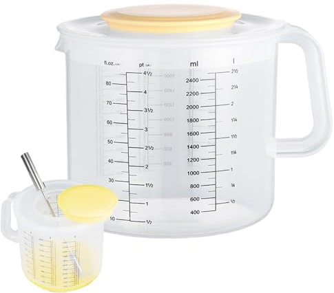 Misurino Grande Con Coperchio - Ciotola Per Miscelazione Con Di Capacità 2400 Ml, Caraffa Dosatrice Graduata In Plastica Trasparente | Tazza Per Misurazione Con Manico Ergonomico Resistente Agli