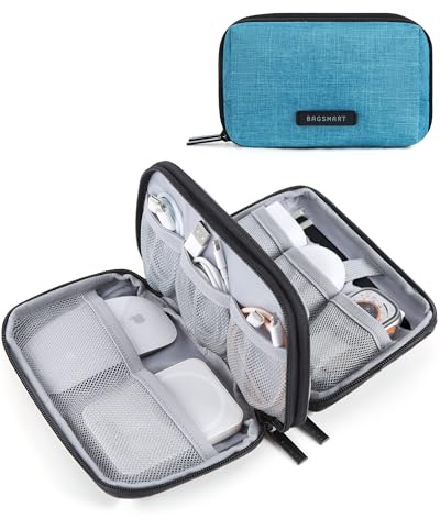 bagsmart Travel Cable Organiser Bag Essential Pouch for Tech Accessories | Compact Gadget Bag for Charging Cables, Power Banks, Flash Drives, USB, Blue Green