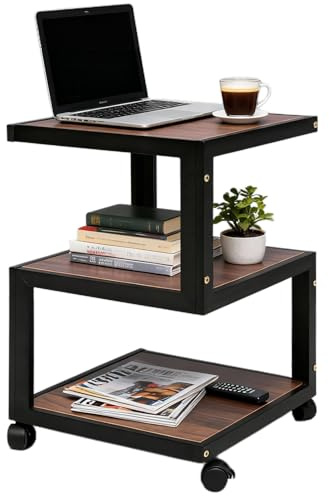 GFEMTH Beistelltisch mit Rollen, Beistelltisch Couch mit 3 Etagen, Kleiner Wohnzimmertisch mit Metallgestell, Side Table mit Stauraum, Beistelltische für Wohnzimmer Schlafzimmer