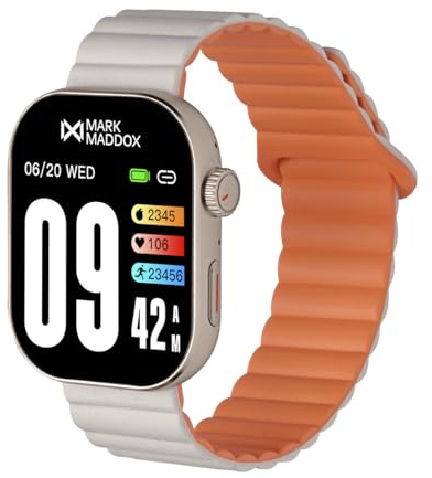 Mark Maddox Smart HS2007-10 – Smartwatch Unisex Blanco y Naranja, Correa de Goma, Carcasa Plateada, Llamadas Desde el Reloj, GPS en App, Control Estrés y Frecuencia Cardíaca, Colección Smart Now