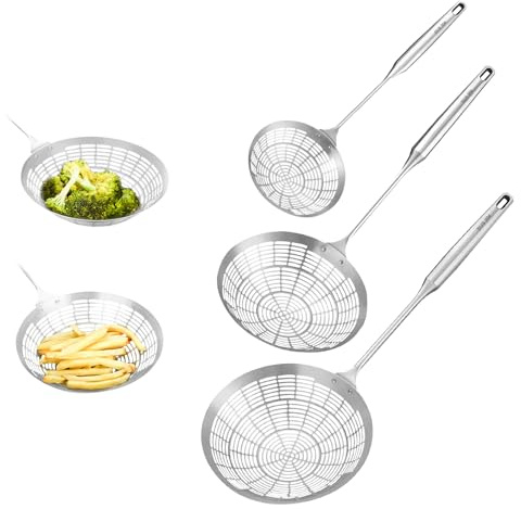 Set di 3 colini da cucina a forma di ragno con manico lungo, in acciaio inox, per cucinare, da 41 cm a 45 cm