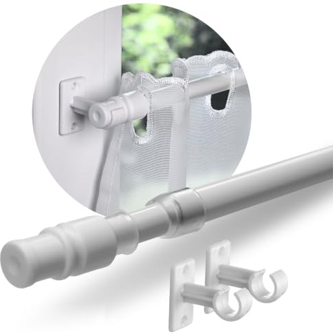 Rollina Scheibengardinenstange ausziehbar 85-135cm | Gardinenstange Klemmen | Café-Stange ohne Bohren | Metall Ø12mm | Bistrogardinenstangen für Fenster | Klemmen, Kleben oder Bohren | Made in Germany