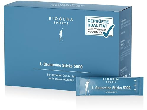 BIOGENA SPORTS L-Glutamin Pulver Sticks 5000 - hochdosiertes Pulver - geschmacksneutral, vegan & ohne Zusatzstoffe - 100 % Reinsubstanz & laborgeprüft - Made in Austria - 60 Sticks