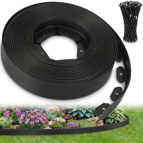 Ediesi, Bordure Jardin extérieur 20 m Flexible, Bordure de Jardin Plastique résistante 5 mm, délimiteur Gazon allées parterres, Installation Facile avec 60 piquets (Noir, 20 mètres)