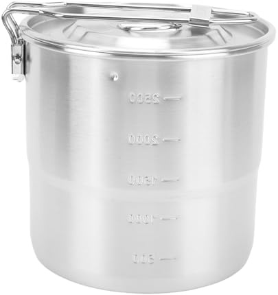 NOENNULL Olla portátil de camping de acero inoxidable 304 para senderismo al aire libre, cuenco de arroz de metal con capacidad media para personas o grupos pequeños, olla colgante para múltiples usos