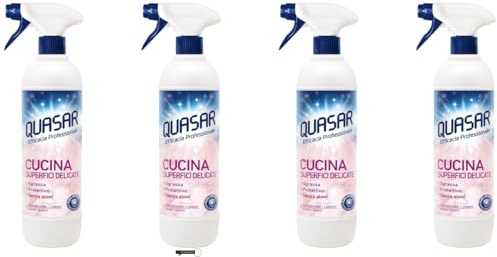 4x Quasar Cucina Reiniger für Empfindliche Oberflächen, Induktionskochfelder, Laminate, Marmor, Quarz, Entfettet, Schutzwirkung, Ohne Schlieren,+ Italy Shop Service Kostenloser Schlüsselanhänger