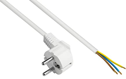 Good Connections P0185-W030 Netzkabel, 3 m, Schutzkontakt-Stecker Typ E+F (CEE 7/7, gewinkelt) an abisolierte Enden, Stromkabel zum Konfektionieren, 1,00 mm² Weiß