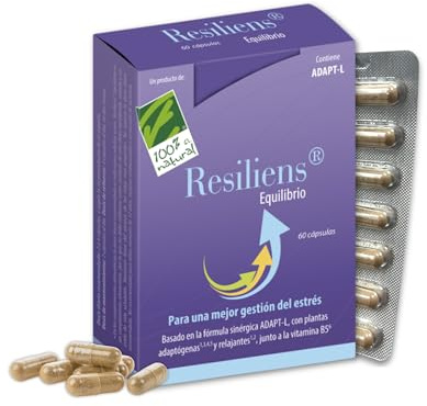 Resiliens Equilibrio - Ashwagandha 380mg con Manzanilla y Rhodiola - Contribuye a Mantener la Estabilidad Emocional - Controla los Niveles de Cortisol - Promueve la calma y el bienestar - 60 Cápsulas