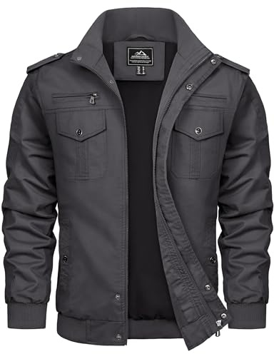 TACVASEN Chaqueta de entretiempo para hombre con muchos bolsillos, gris oscuro, XXL