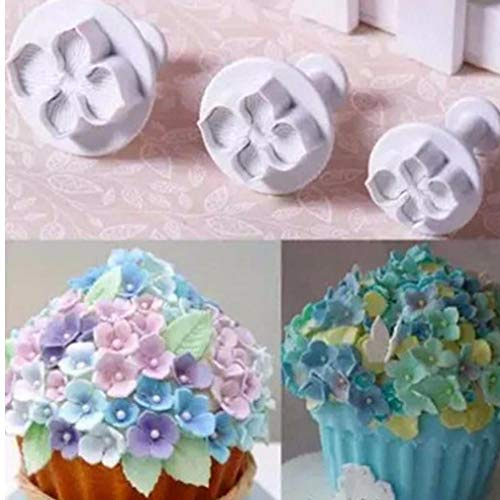 3Pcs/Set Silicone Hydrangea Fondant Cake Decorating Sugar Craft Plunger Cutter Flower Blossom Mold Home Kitchen Bake Tool