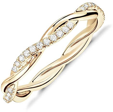 PAVOI 14K Gold Plated Twisted Eternity Ring for Women – Sterling Silver Cubic Zirconia Eternity Band for Women - Dainty Twisted Rope Design Bands