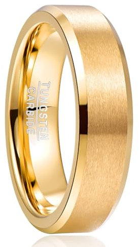 NUNCAD Vergoldete Ringe Damen Herren 6mm Wolfram Unisex Ring als Verlobungsringe, Freundschaftsringe & Partnerringe Größe 59