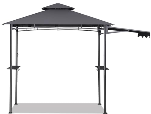 Sekey Grill Pavillon Wasserdicht 2.45 x 1.50m Gartenpavillon mit Markise, Sonnenschutz Gartenlauben Gartenzelt für Partys Picknick BBQ´s, UV-Schutz 50+, Grau