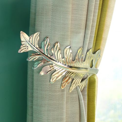 MoYouno 1 Paar Vorhanghalter,Raffhaken für vorhänge,Großer Vintage-Blatt-Vorhang-Raffhalter,Raffhalter für gardinen, Retro-dekorativer Vorhanghalter,Raffhalter für vorhänge (Silber)