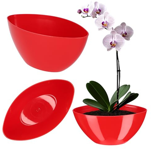 KADAX - Pot de Fleurs en Plastique - De Forme Ovale - 21 x 12 cm - Design Moderne - Idéal pour la décoration d’intérieur et Balcon - Rouge