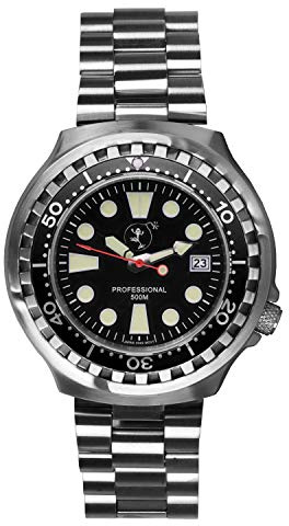 BOMBFROG PRO500 Edelstahl Superluminova Herren Taucheruhr mit Edelstahl-Armband im eleganten Militärlook - gebürstetes Edelstahlgehäuse mit entspiegeltem Saphirglas, Taucheruhren Herren Quarzuhr