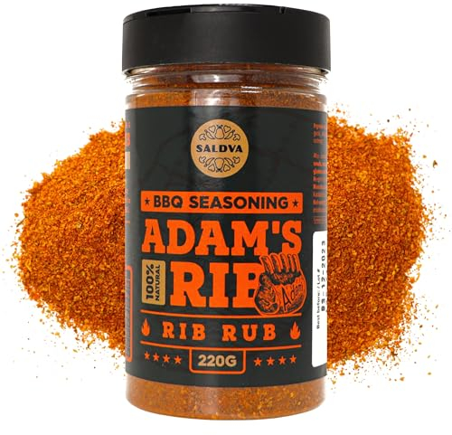 Adam's Ribs BBQ Rib Rub - 100% Natural and Unique BBQ Seasoning - Perfect Blend Of Spices For Juicy BBQ And Grill Ribs - Large Jar (220g)