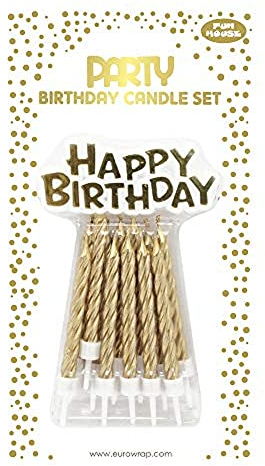 Clairefontaine 26577-GC - Set mit 12 Geburtstagskerze + Schild Happy Birthday, deal für Kuchendekoration, Gold, 1 Set