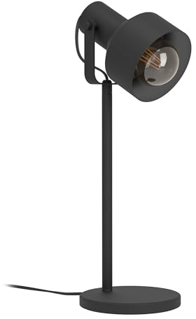 EGLO Tischlampe Casibare, 1 flammige Tischleuchte Industrial, monochrom | Nachttischlampe aus Metall in Schwarz, Wohnzimmerlampe, Lampe mit Schalter, E27 Fassung
