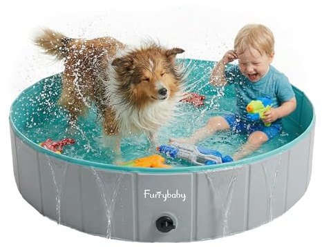 furrybaby Piscina per Cani Pieghevole per Cani, Piscina per Cani Portatile per Bagno per Cani, Piscina per Cani in plastica Grande Piscina per Bambini Dura(Grey 100x30cm)