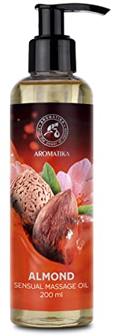 Sinnliches Massageöl Mandel - 200 ml - Körperöl mit Mandelöl Traubenkernöl und Macadamiaöl - Essbar - Verzehrbar - Natürlich - Kissable Massage Öl - Massageöl für Paare - Liebesöl