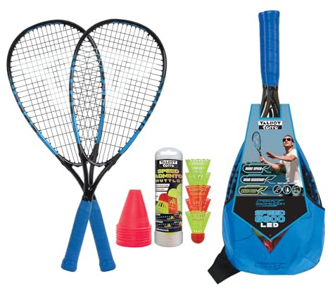 Talbot-Torro Speedbadminton Speed 6600 LED Set, Complete Set with 2 Aluminum Rackets, 5 Shuttlecocks, Includes LED Play in the Dark Balls and Game Field Markers, 490119