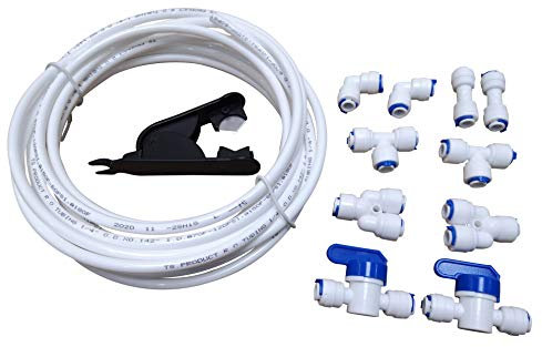 GREDIA 1/4 inch Quick Connect Water Purifiers Tube Fittings for RO Water Reverse Osmosis System (Ball Valve + L + Y + I + T Type) + PVC Pipe Tube Hose Cutter + 15 Meters/49.2 Feet Tubing Pipe (White)