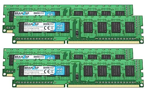 BRAINZAP Memoria RAM DDR3 de 16 GB (4 módulos de 4 GB), DIMM PC3-10600U-09-10-B0, 2Rx8, 1333 MHz, 1,5 V, CL9