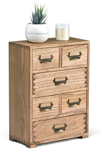 KIRIGEN Schreibtisch Schublade Schrank Storage Organizer 6 Schublade Mini Box mit Label Holder Griff für Home Office Desk Organizer und Lagerung Vintage