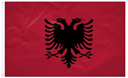 Flagge Albanien – 90 x 150 cm – verstärkter Stoff – nachhaltige Nähte – lebendige Farben – Flagge außen innen – mit Ösen – Nationalflagge