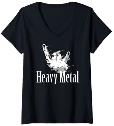 Damen Heavy Metal Pommesgabel Mano Cornuta Metal Hand Metal T-Shirt mit V-Ausschnitt
