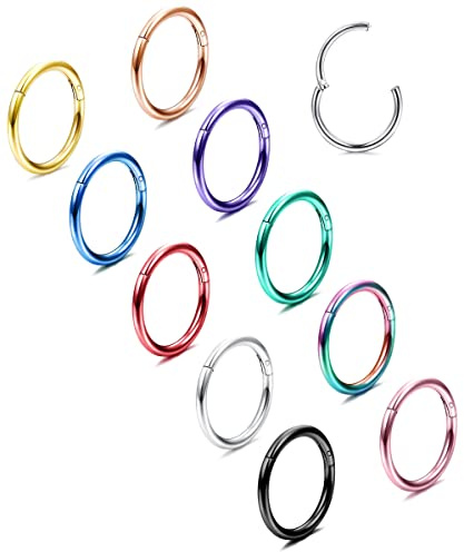 Chriscoco 10 STK 16/18G 316L Edelstahl Nasenpiercing Ring Nasenring Septum Clicker Ring Septum Tragus Helix Daith Sleeper Conch Knorpel Piercing Ohrring Set für Damen Herren
