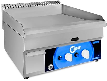 Cleiton® Plancha Industrial de Acero Inoxidable a Gas 70 cm Sobremesa Top Grosor de la Placa 8 mm para una Cocción Profesional con Termopar CE | Potencia 6 kW | Bares y Restaurantes