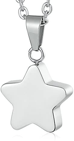 Bishilin Urnen Halskette für Asche, Silber Kette 50CM Edelstahl Stern Anhänger mit Gravur Damen Halskette Charms Ascheschmuck