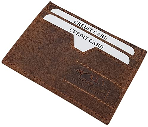 myledershop Flaches Büffel-Vollleder Kreditkartenetui/Kartenetui/Visitenkartenetui/Scheckkartenetui mit RFID & NFC Schutz in Cognac