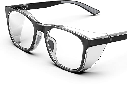 Occhiali protettivi trasparenti con protezioni laterali, antiappannamento e antigraffio con impugnature antiscivolo e protezione UV completa - Occhiali protettivi ideali per donne e uomini