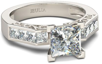 Jeulia Princess Cut Bague en argent sterling Bagues d'anniversaire de la promesse de la Saint-Valentin Bagues pour femme avec pierres latérales (Argent, 61(19.4))